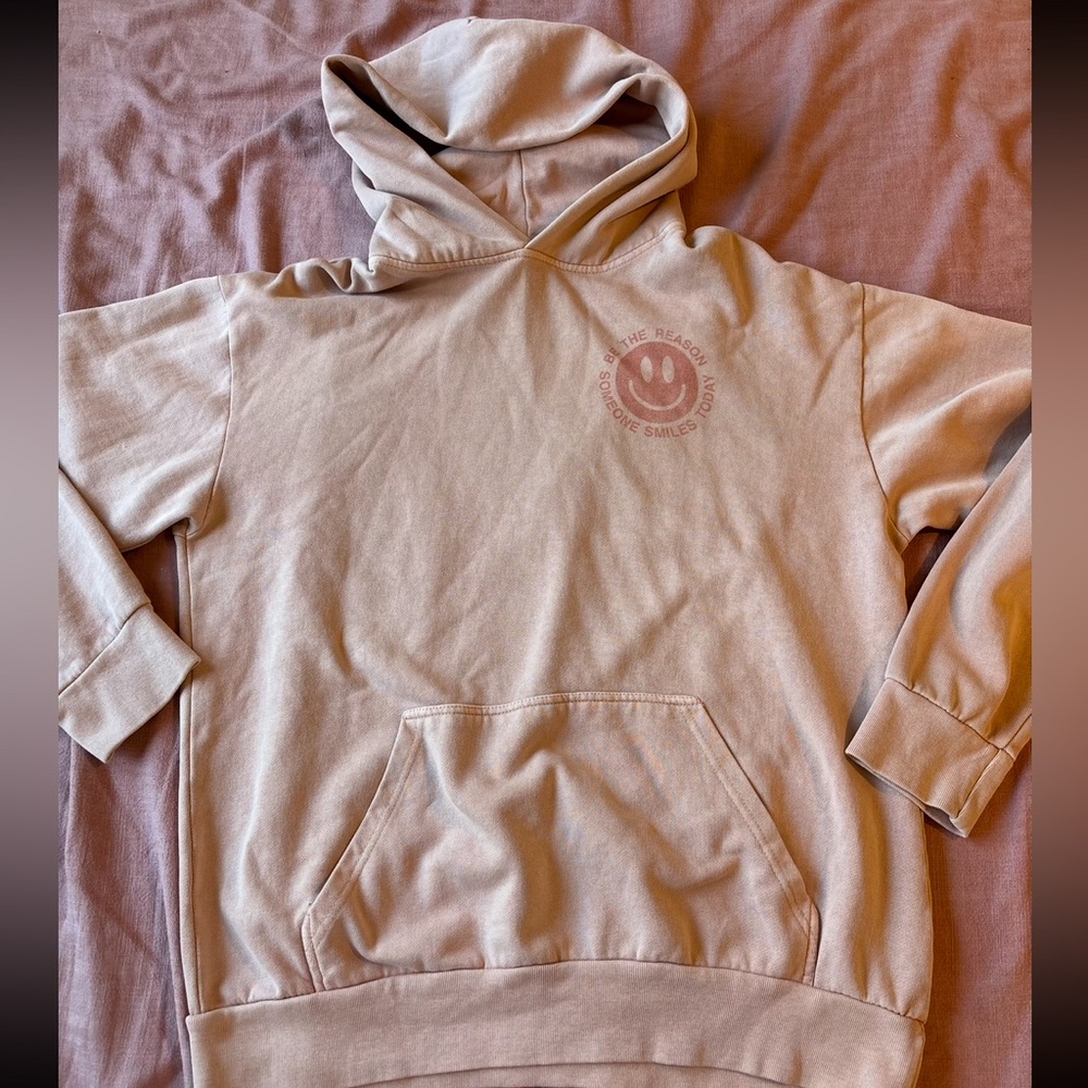 Pink heavyweight cotton smiley face hoodie sz L